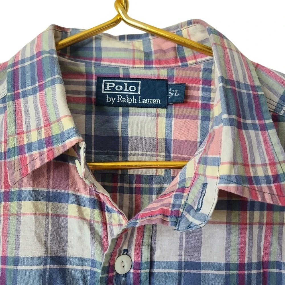 Polo Ralph Lauren Blue Plaid Button Up Long Sleeve Shirt L Classic Oxford Preppy